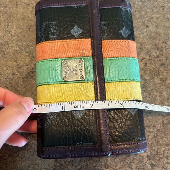 MCM Black Monogram Stripes Snap Short Wallet - Picture 13 of 14